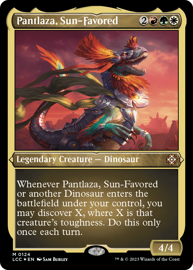Pantlaza, Sun-Favored (Display Commander) - Thick Stock (LCC-124) - The Lost Caverns of Ixalan Commander Foil