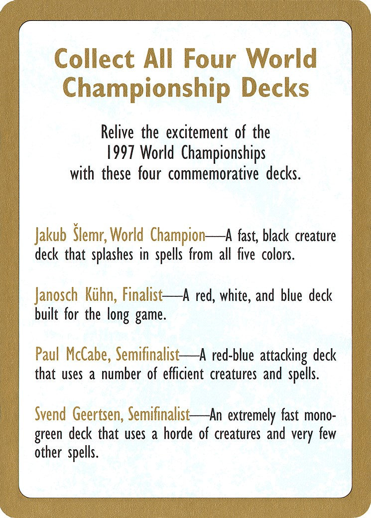 1997 World Championship Advertisement Card