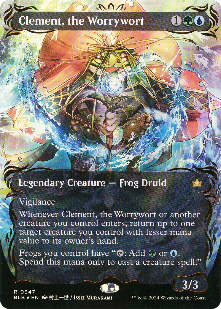 Clement, the Worrywort (Borderless) (Raised Foil) (BLB-347) - Bloomburrow: (Showcase) (Borderless) Foil