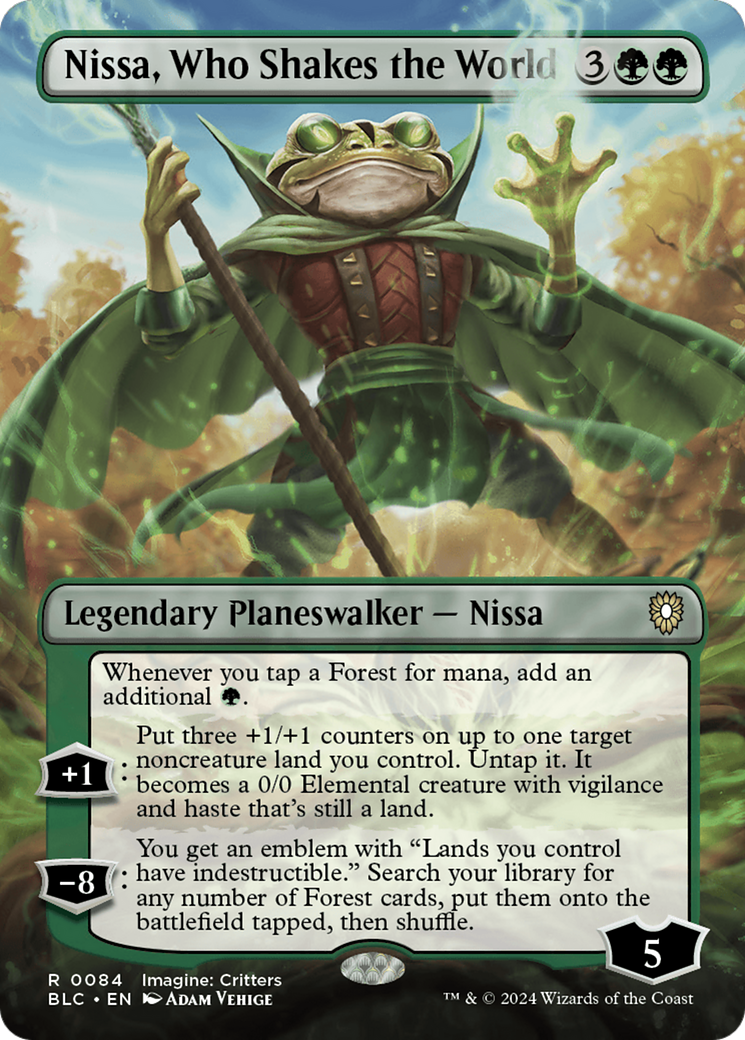 Nissa, Who Shakes the World (Borderless) (BLC-084) - Bloomburrow Commander (Borderless)