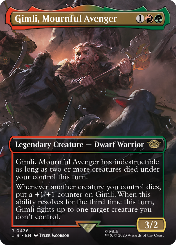 Gimli, Mournful Avenger (Borderless) (LTR-436) - The Lord of the Rings: Tales of Middle-earth (Borderless) Foil