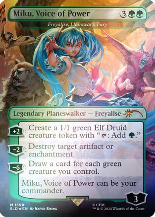 Miku, Voice of Power - Freyalise, Llanowar's Fury (Rainbow Foil) (SLD-1598) - Secret Lair Drop Series Foil