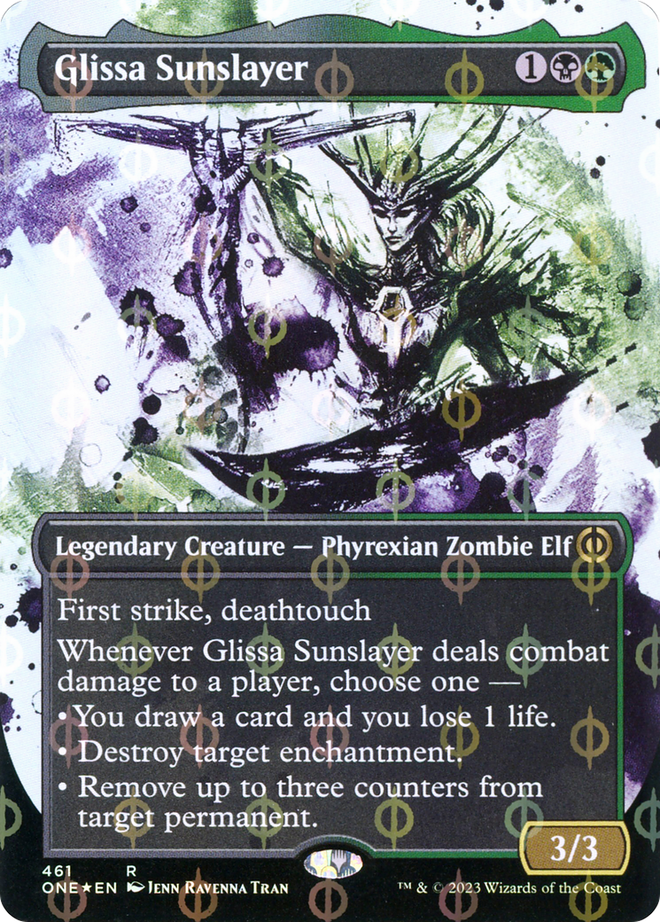 Glissa Sunslayer (Showcase) (Step-and-Compleat Foil) (ONE-461) - Phyrexia: All Will Be One: (Showcase) (Borderless) Foil