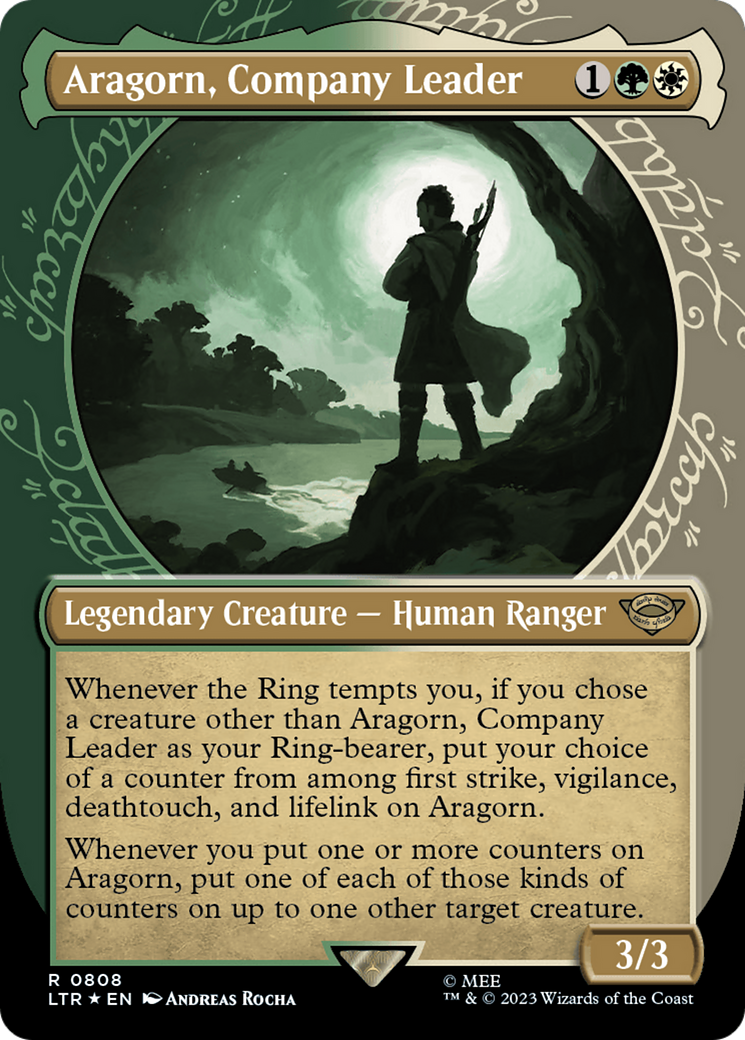 Aragorn, Company Leader (Showcase) (Surge Foil) (LTR-808) - The Lord of the Rings: Tales of Middle-earth: (Showcase) (Borderless) Foil