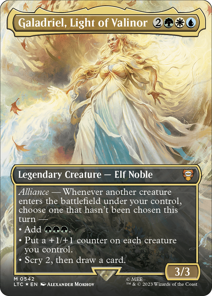 Galadriel, Light of Valinor (Borderless) (Surge Foil) (LTC-542) - Tales of Middle-earth Commander (Borderless) Foil