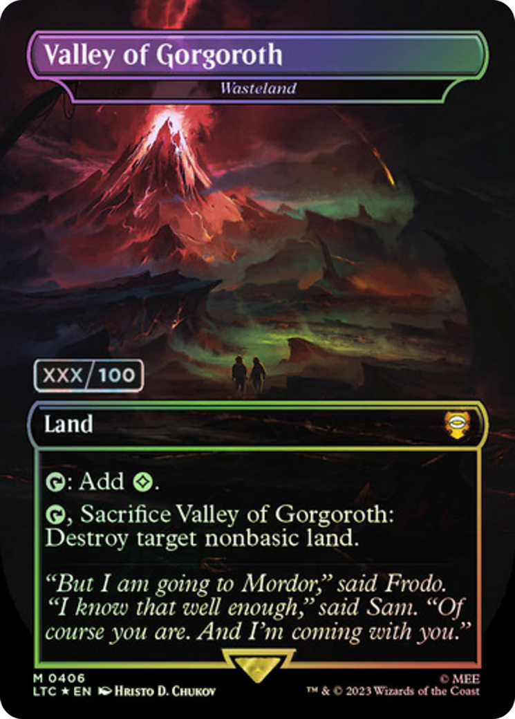 Valley of Gorgoroth - Wasteland (Serial Numbered) (LTC-406Z) - Tales of Middle-earth Commander / Valley of Gorgoroth (Borderless) Foil