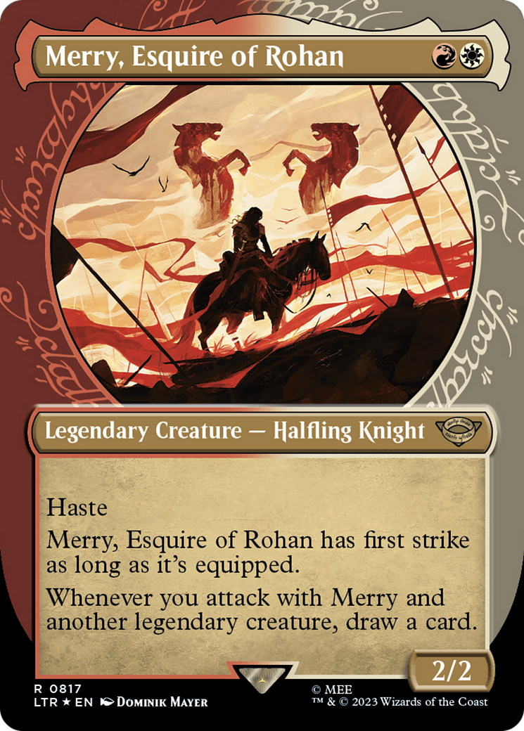 Merry, Esquire of Rohan (Showcase) (Surge Foil) (LTR-817) - The Lord of the Rings: Tales of Middle-earth: (Showcase) (Borderless) Foil