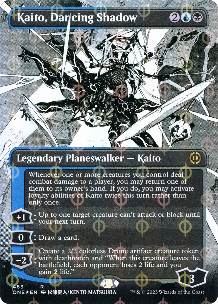 Kaito, Dancing Shadow (Borderless) (Step-and-Compleat Foil) (ONE-463) - Phyrexia: All Will Be One: (Showcase) (Borderless) Foil