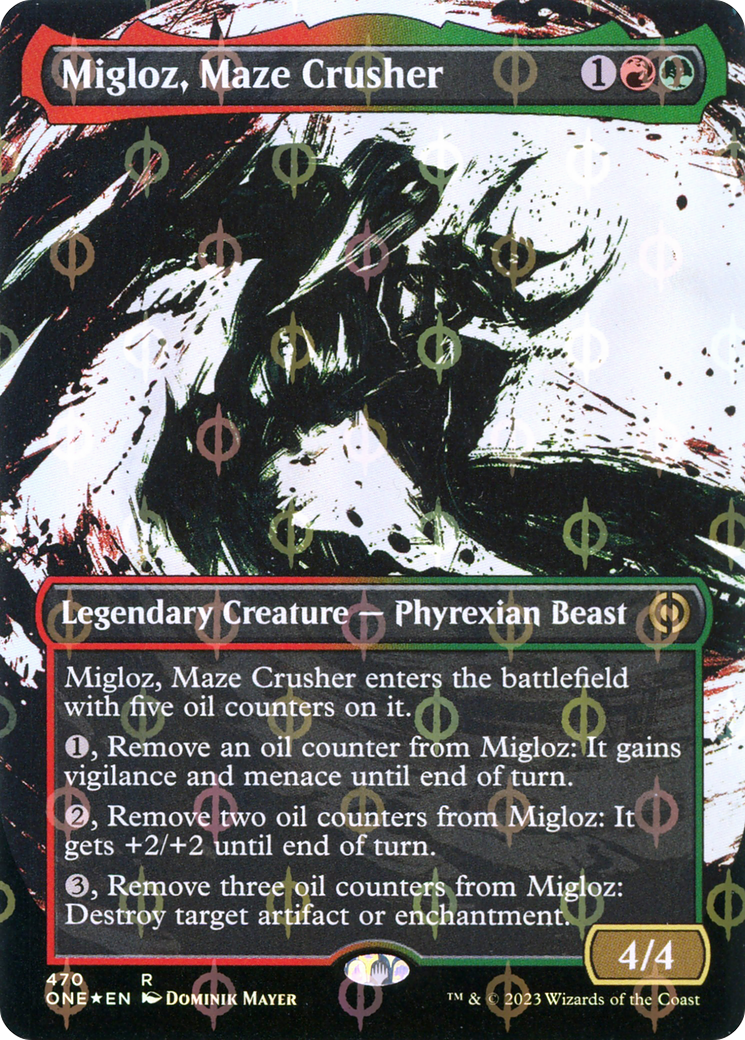 Migloz, Maze Crusher (ONE-470) - Phyrexia : All Will Be One : (Showcase) (Borderless) Foil