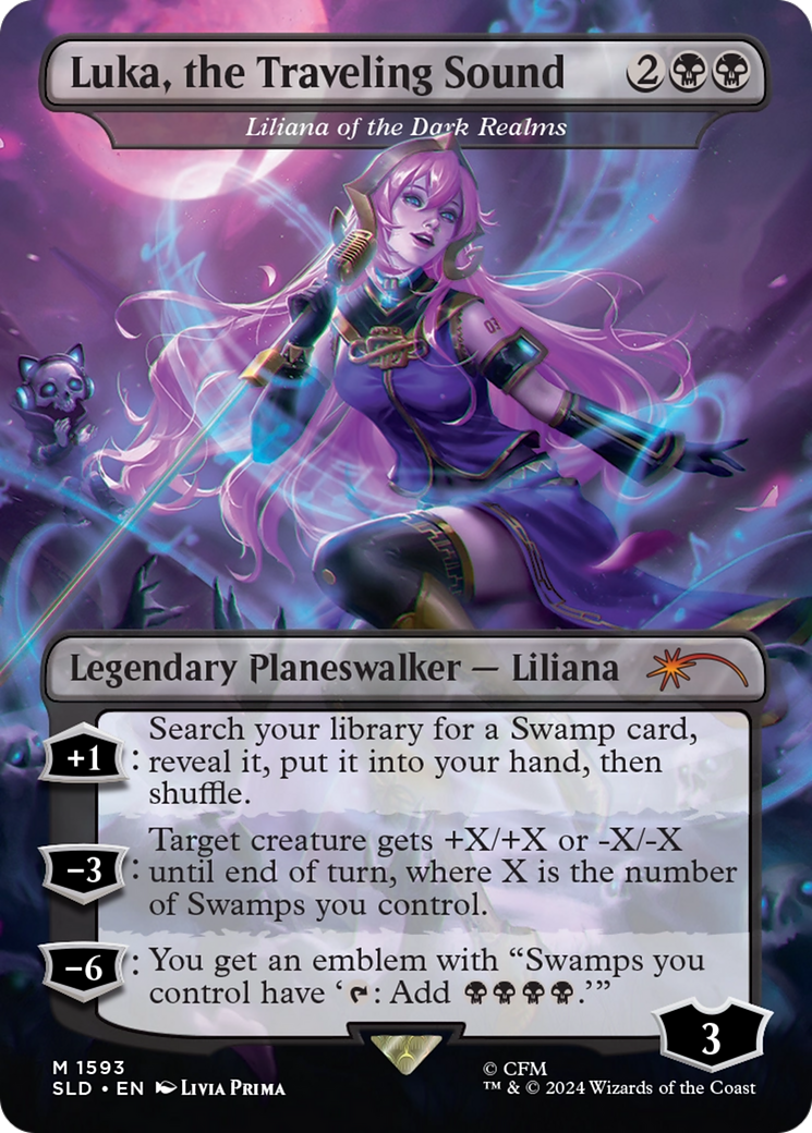 Liliana of the Dark Realms (SLD-1593) - Secret Lair Drop / Luka, the Traveling Sound (Borderless)