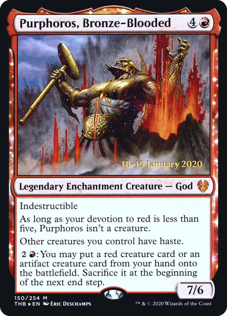 Purphoros, Bronze-Blooded (PRE-150S) - Theros Beyond Death Promos: (enchantment) Foil