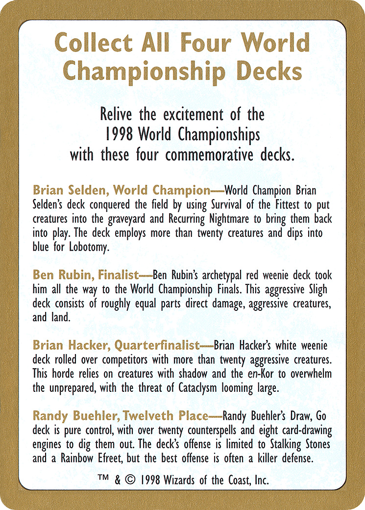 1998 World Championships Ad (WCD-000) - World Championship Decks 1998