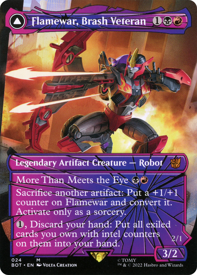 Flamewar, Brash Veteran // Flamewar, Streetwise Operative (BOT-024) - Transformers : (shatteredglass, convertdfc) (Borderless) Foil 