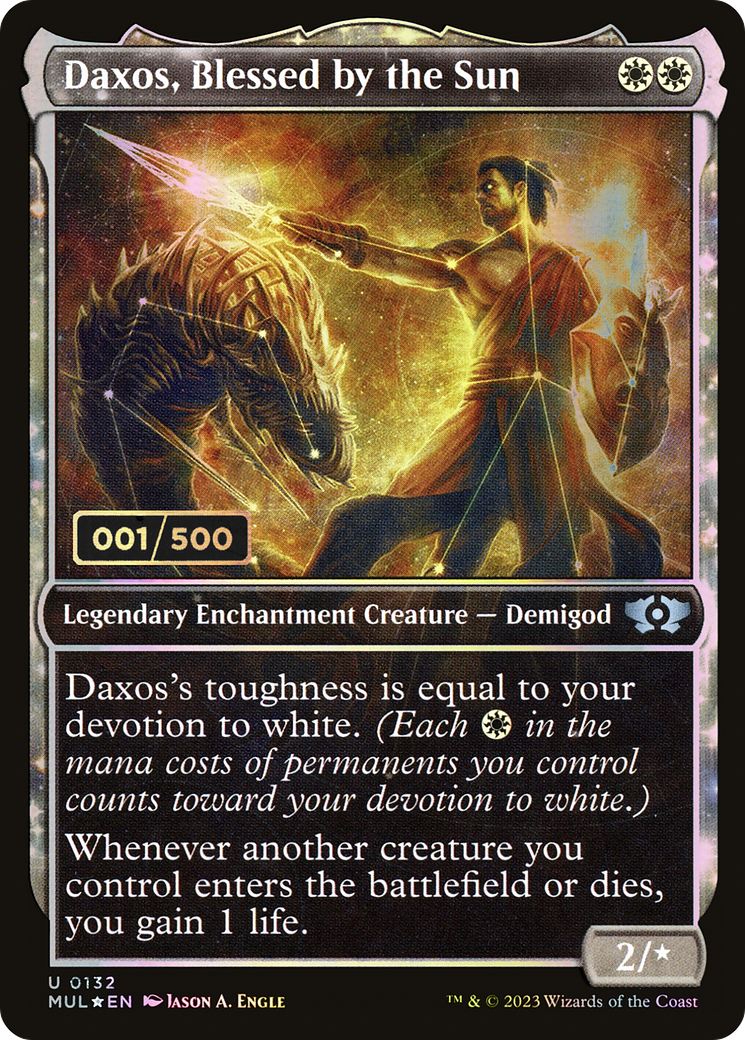 Daxos, Blessed by the Sun (Serial Numbered) (MUL-132) - Multiverse Legends: (Showcase, enchantment) Foil