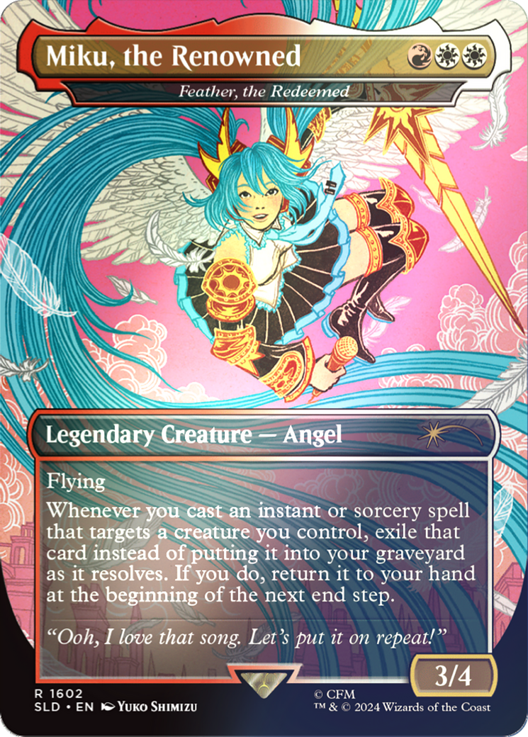 Miku, the Renowned - Feather, the Redeemed (Rainbow Foil) (SLD-1602★) - Secret Lair Drop / Miku, the Renowned (Borderless) Foil
