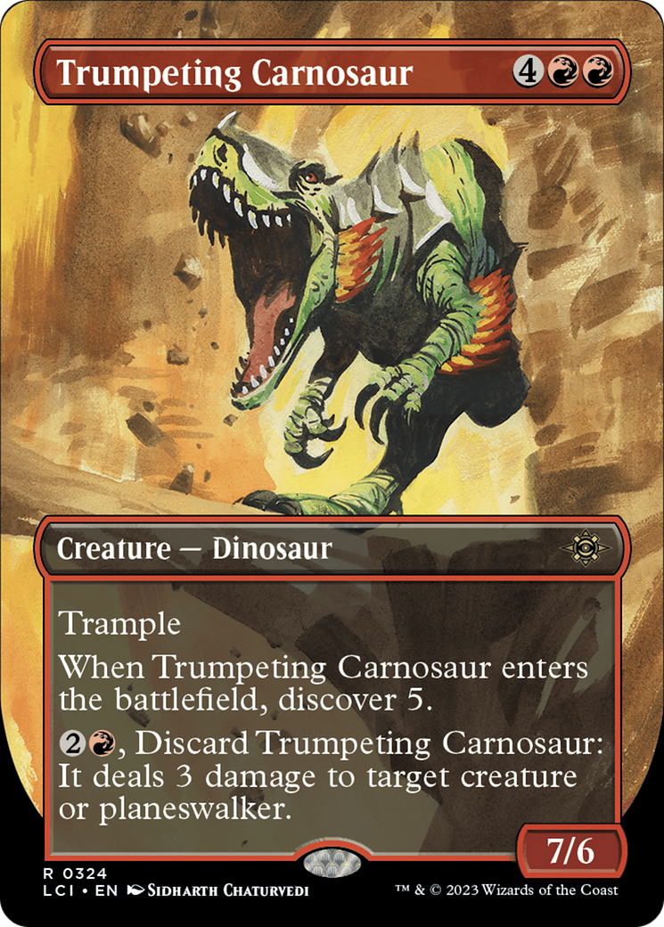 Trumpeting Carnosaur (Borderless) (LCI-324) - The Lost Caverns of Ixalan (Borderless) Foil