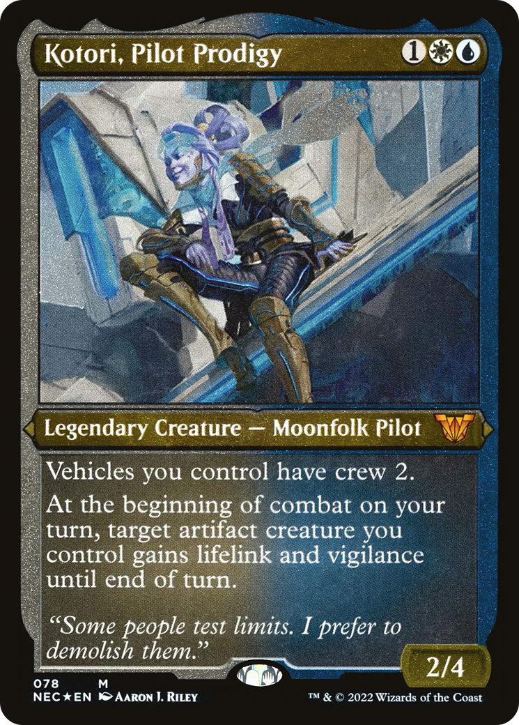 Kotori, Pilot Prodigy (Display Commander) - Thick Stock (NEC-078) - Neon Dynasty Commander Etched Foil