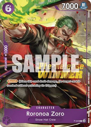 Roronoa Zoro (Tournoi de pré-sortie OP-06) [Vainqueur] (P-045) - Cartes promotionnelles One Piece Foil 
