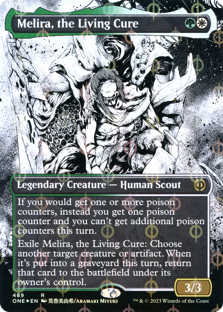 Melira, the Living Cure (Borderless) (Step-and-Compleat Foil) (ONE-469) - Phyrexia: All Will Be One: (Showcase) (Borderless) Foil