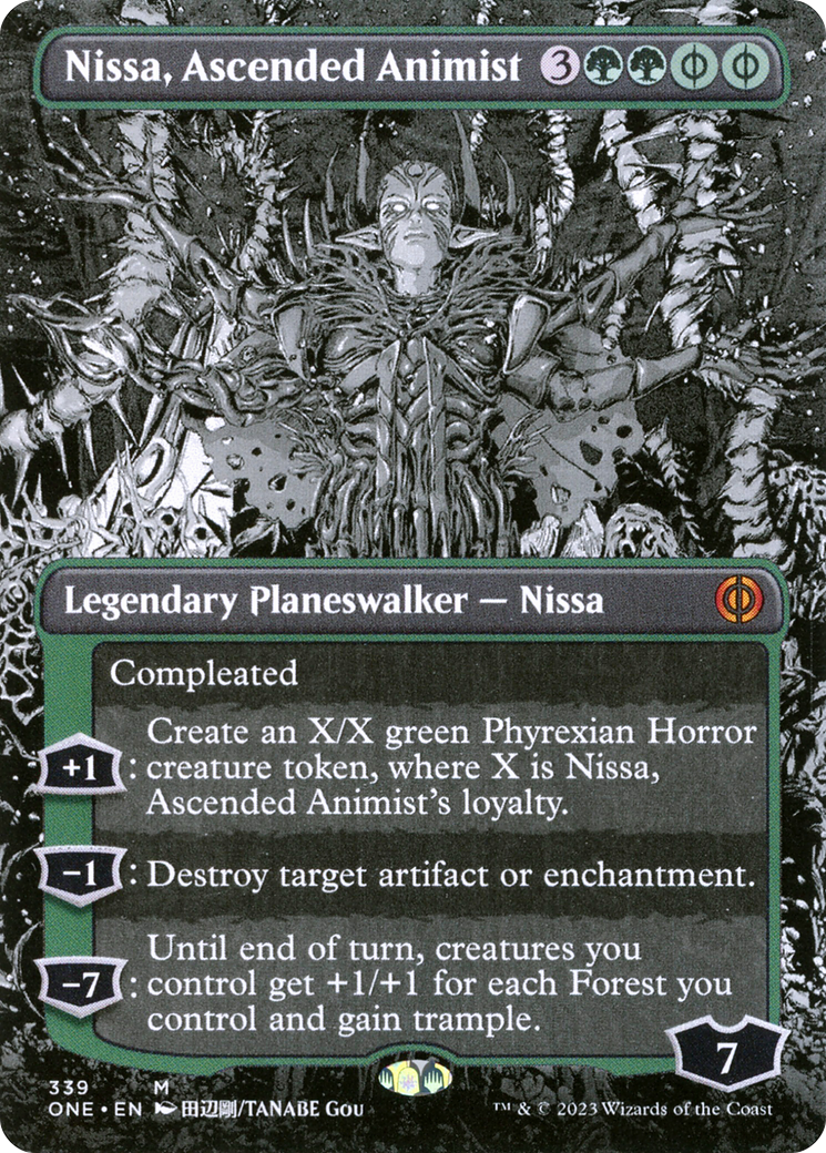 Nissa, Ascended Animist (Borderless) (ONE-339) - Phyrexia: All Will Be One: (Showcase) (Borderless) Foil