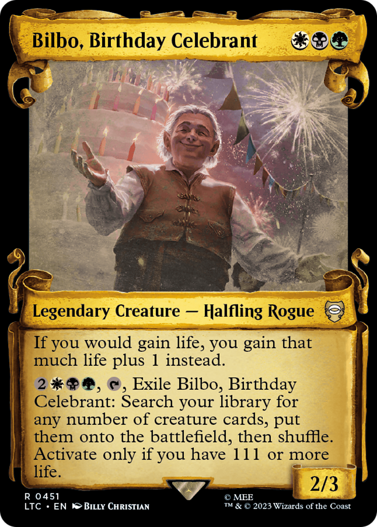 Bilbo, Birthday Celebrant (Showcase Scrolls) (LTC-451) - Tales of Middle-earth Commander: (Showcase)