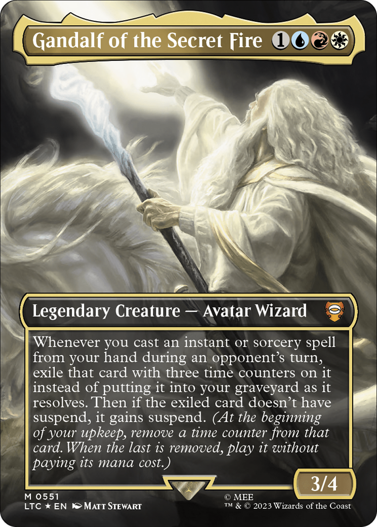 Gandalf of the Secret Fire (Borderless) (Surge Foil) (LTC-551) - Tales of Middle-earth Commander (Borderless) Foil