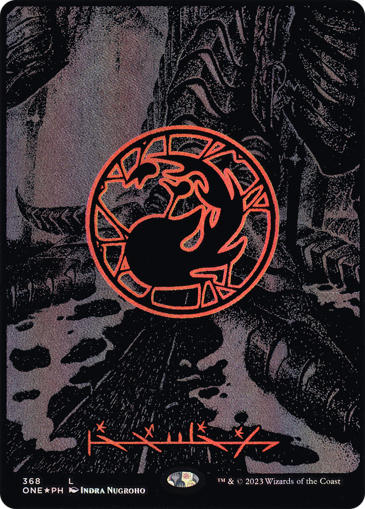 Mountain (Phyrexian) - Full Art (Oil Slick Raised Foil) (ONE-368) - Phyrexia: All Will Be One (Borderless) Foil