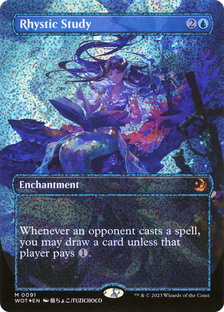 Rhystic Study (Anime Borderless) (Confetti Foil) (WOT-091) - Wilds of Eldraine: Enchanting Tales (Borderless) Foil