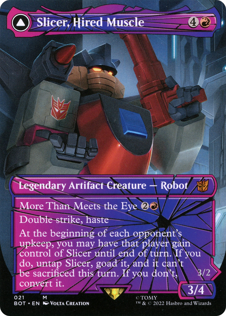 Slicer, Muscle Lourd // Slicer, Antagoniste à Grande Vitesse (BOT-021) - Transformers : (shatteredglass, convertdfc) (Sans Bordure) Feuille 