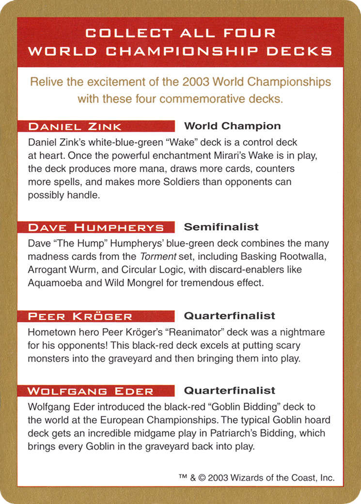 2003 World Championships Ad (WC03-000) - World Championship Decks 2003