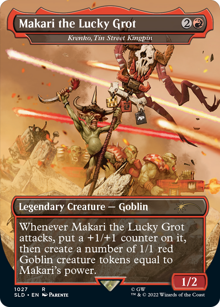 Makari the Lucky Grot - Krenko, Tin Street Kingpin (Borderless) (SLD-1027) - Secret Lair Drop / Makari the Lucky Grot (Borderless) Foil