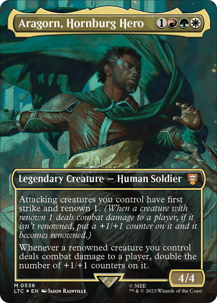 Aragorn, Hornburg Hero (Borderless) (Surge Foil) (LTC-536) - Tales of Middle-earth Commander (Borderless) Foil