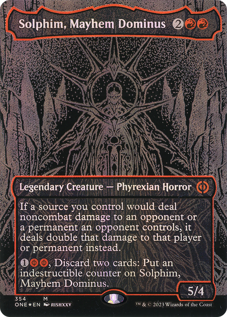 Solphim, Mayhem Dominus (Oil Slick Raised Foil) (ONE-354) - Phyrexia: All Will Be One (Borderless) Foil