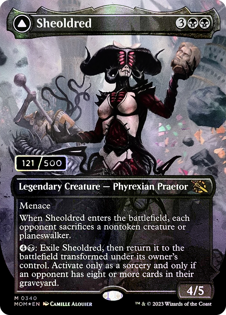 Sheoldred (Serial Numbered) (MOM-340) - March of the Machine (Borderless) Foil