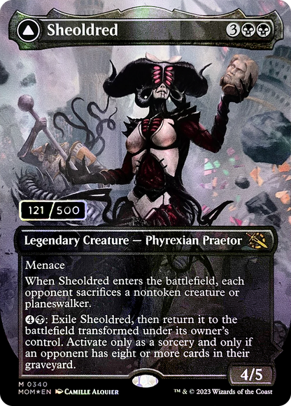 Sheoldred (Serial Numbered) (MOM-340) - March of the Machine (Borderless) Foil