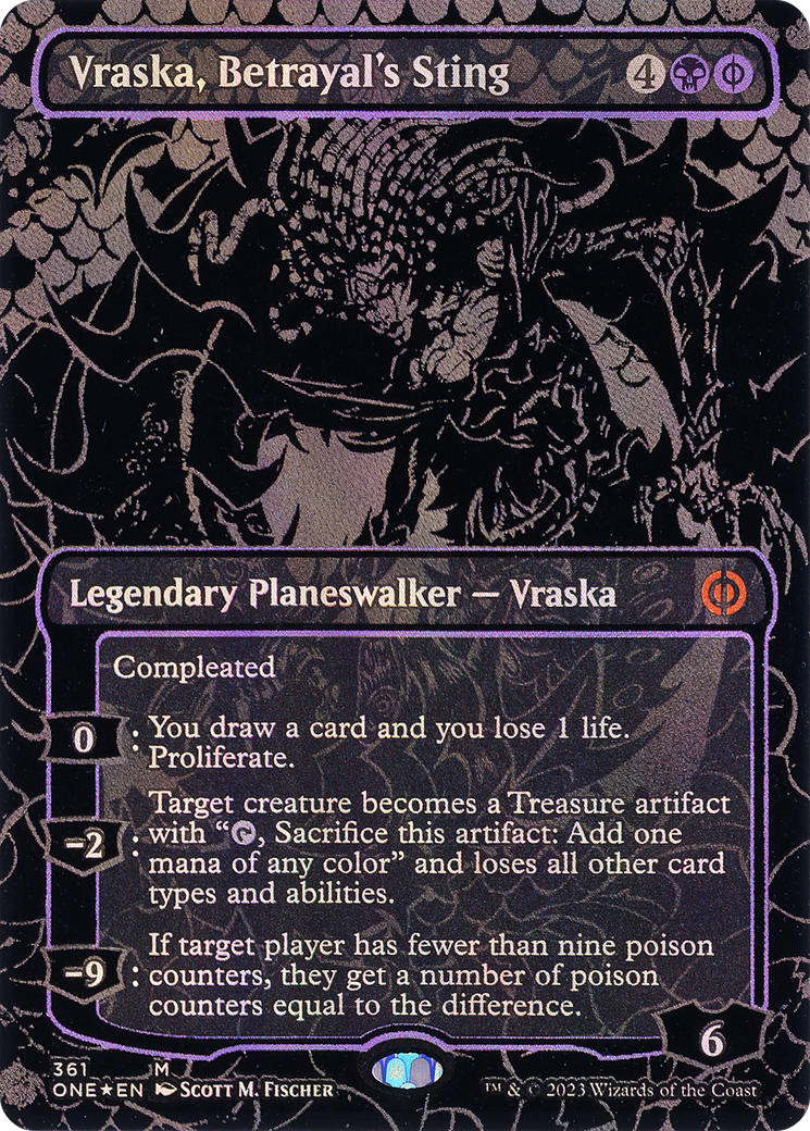 Vraska, Betrayal's Sting (Oil Slick Raised Foil) (ONE-361) - Phyrexia: All Will Be One (Borderless) Foil
